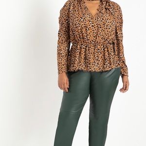 Eloquii Puff Sleeve Peplum Bow Blouse